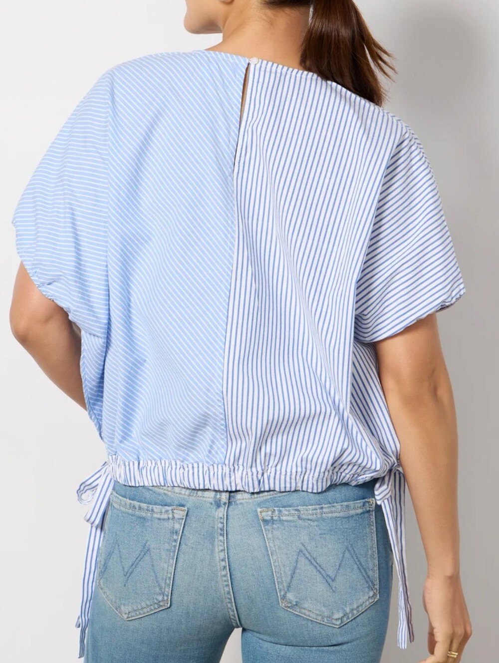Evereve Vela Bluestripe Contrast Stripe Muscle Cotton Poplin Top Shirt SZ Small - Picture 5 of 12